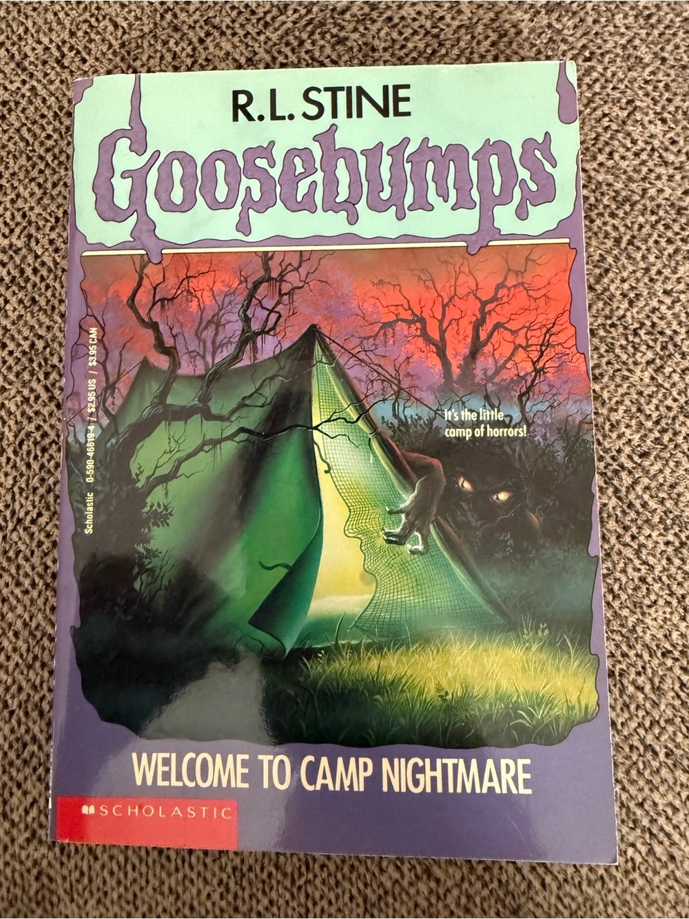 Scholastic Goosebumps "Welcome to Camp Nightmare" Book — Purple, Green, Red